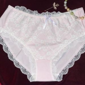 PINK Lolita Kawaii High waist Lace front Cotton Panties. Soft and sensual Cotton